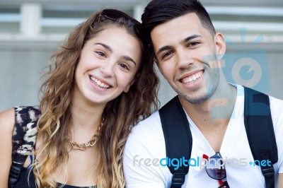 Young Students Looking At The Camera After Class Stock Photo