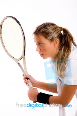 Young Tennis Player With Racket Stock Photo