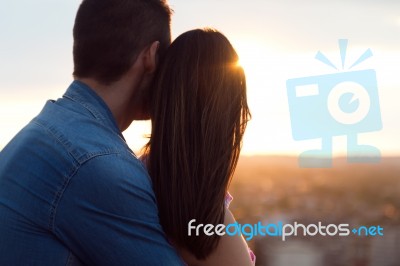 Young Tourist Couple Looking At The Views In The City Stock Photo