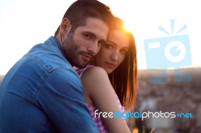 Young Tourist Couple Looking At The Views In The City Stock Photo