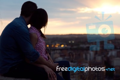 Young Tourist Couple Looking At The Views In The City Stock Photo