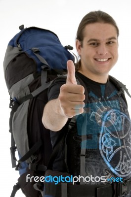 Young Traveler With Thumbs Up Stock Photo