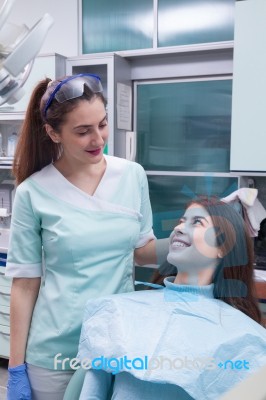 Young Woman At The Dental Office Stock Photo