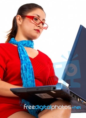 Young Woman Browsing Internet Stock Photo