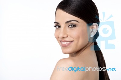 Young Woman Face With Clean Skin Stock Photo