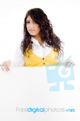 Young Woman Holding Blank Board Stock Photo