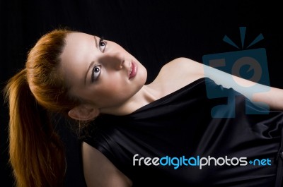 Young Woman In Black Dress Stock Photo