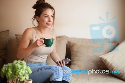 Young Woman In Caffe Stock Photo