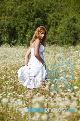 young Woman In Meadow Stock Photo