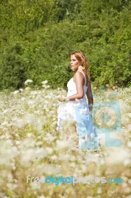 young Woman In Meadow Stock Photo