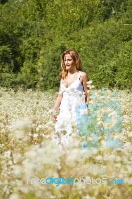 young Woman In Meadow Stock Photo