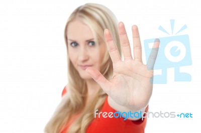 Young Woman Making Stop Gesture Stock Photo