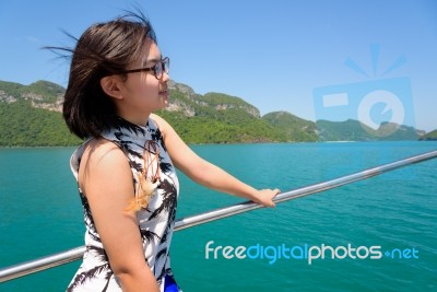 Young Woman On The Boat Stock Photo