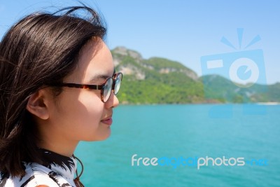 Young Woman On The Boat Stock Photo