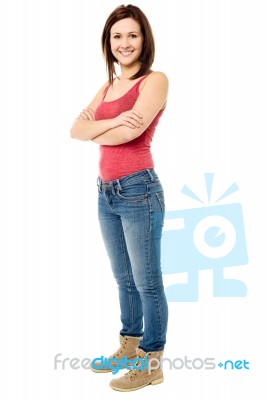 Young Woman Posing In Trendy Casuals Stock Photo