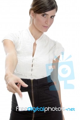 Young Woman Showing Identity Card Stock Photo