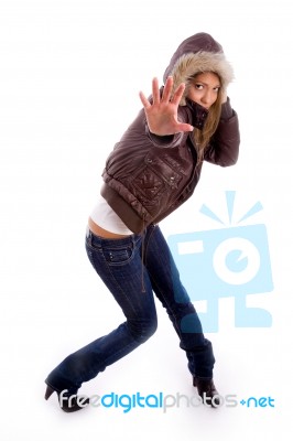 Young Woman Stop Gesture Stock Photo