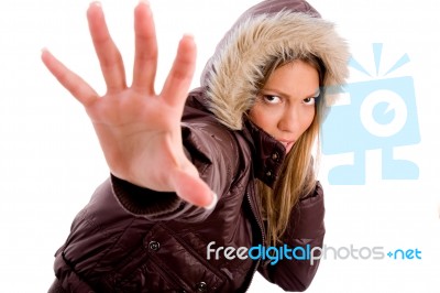 Young Woman Stop Gesture Stock Photo