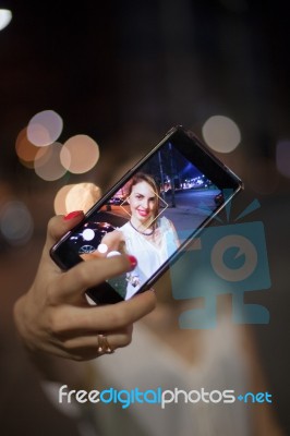 Young Woman Taking Selfie In The City Stock Photo