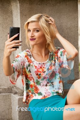 Young Woman Talking A Selfie Stock Photo