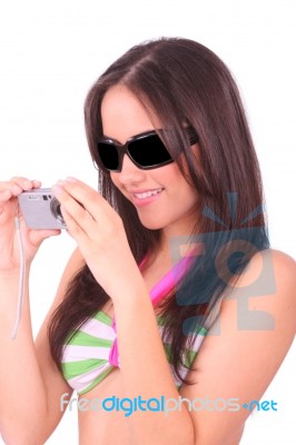 Young Woman Using Camera Stock Photo