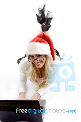 Young Woman Using Laptop Stock Photo