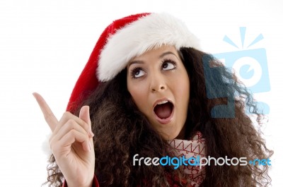 Young Woman Wearing Christmas Hat Stock Photo