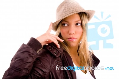 Young Woman Wearing Hat Stock Photo