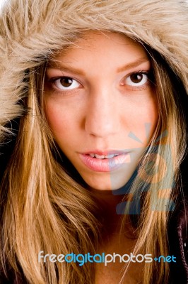 Young Woman Wearing Hood Stock Photo