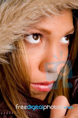 Young Woman Wearing Hood Stock Photo