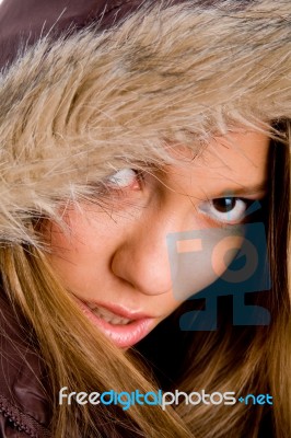 Young Woman Wearing Hood Stock Photo