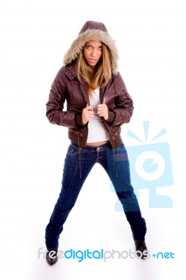 Young Woman Wearing Hood Stock Photo