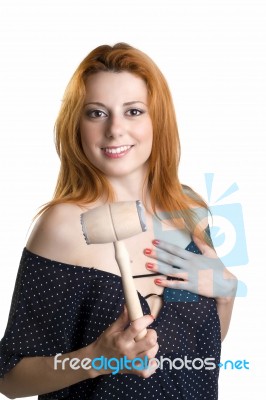 Young Woman With A Wooden Rolling Pin Stock Photo