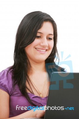 Young Woman Working On Laptop  Stock Photo