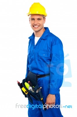 Young Worker Wearing Helmet Stock Photo