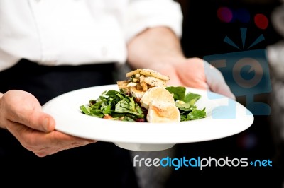 Your Roast Goat Cheese Salad Is Ready! Stock Photo