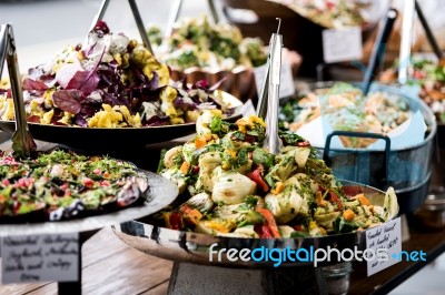 Yummy Salads In Restaurant Stock Photo