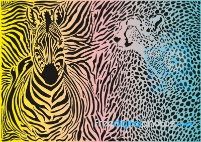 Zebra And Cheetah And Pattern Background Stock Image