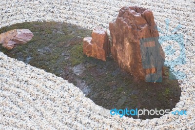 Zen Gardens Typically Contain Gravel And Bare Stones Stock Photo