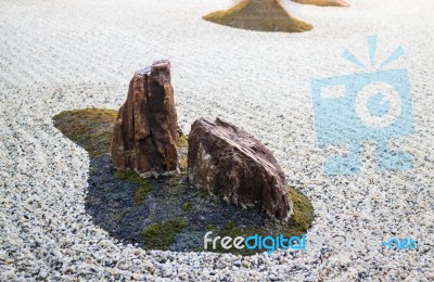 Zen Gardens Typically Contain Gravel And Bare Stones Stock Photo