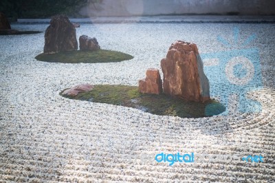 Zen Gardens Typically Contain Gravel And Bare Stones Stock Photo