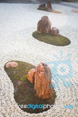 Zen Gardens Typically Contain Gravel And Bare Stones Stock Photo