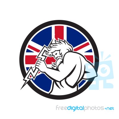 Zeus With Thunderbolt Union Jack Flag Icon Stock Image