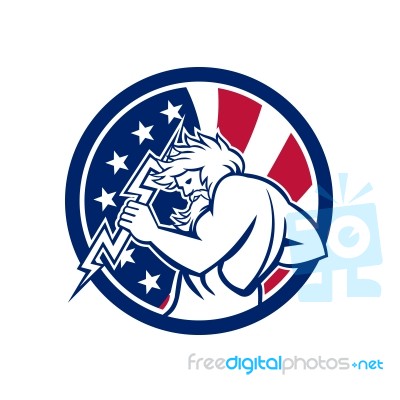 Zeus With Thunderbolt Usa Flag Icon Stock Image