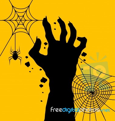 Zombie Hand With  Spider Web For Halloween Stock Image