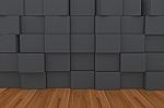 3D Black Box With Wood Floor Stock Photo