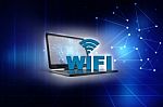 3d Illustration Wifi Symbol With Laptop Stock Photo