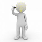 3d Man Drawing Idea Lightbulb Stock Photo