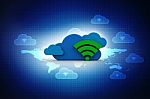 3d Rendering Cloud Online Storage Icons With Wifi Stock Photo