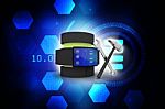 3d Rendering Fitness Bracelet Smart Watch With Database Near Tool Stock Photo